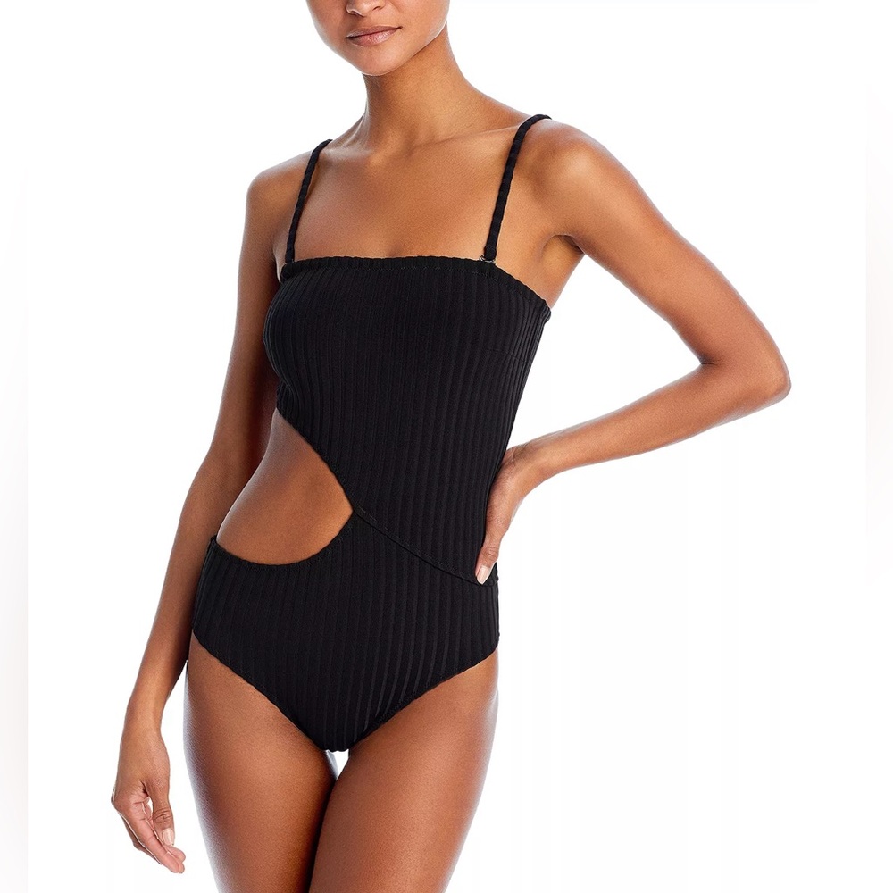 solid and striped- The cameron ribbed one piece in black